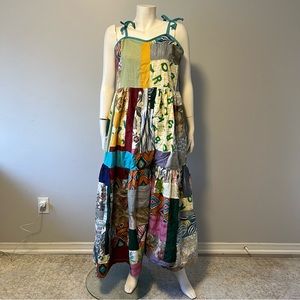 Handmade vintage patchwork sun dress with adjustable shoulder straps